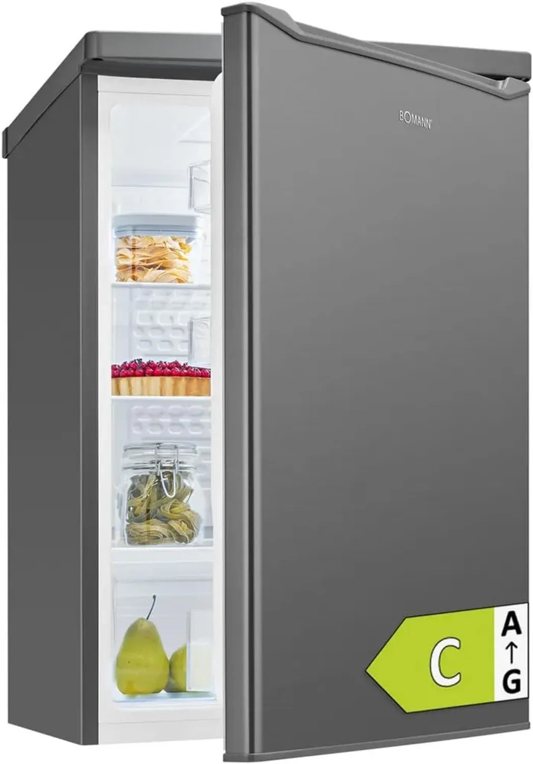 Réfrigérateur Compact Inox 126L, Classe Énergétique C, Modèle Bomann VS7258