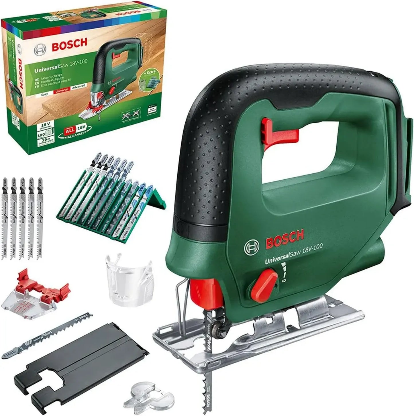 Scie sauteuse sans fil Bosch 18V-100 UniversalSaw avec 15 lames