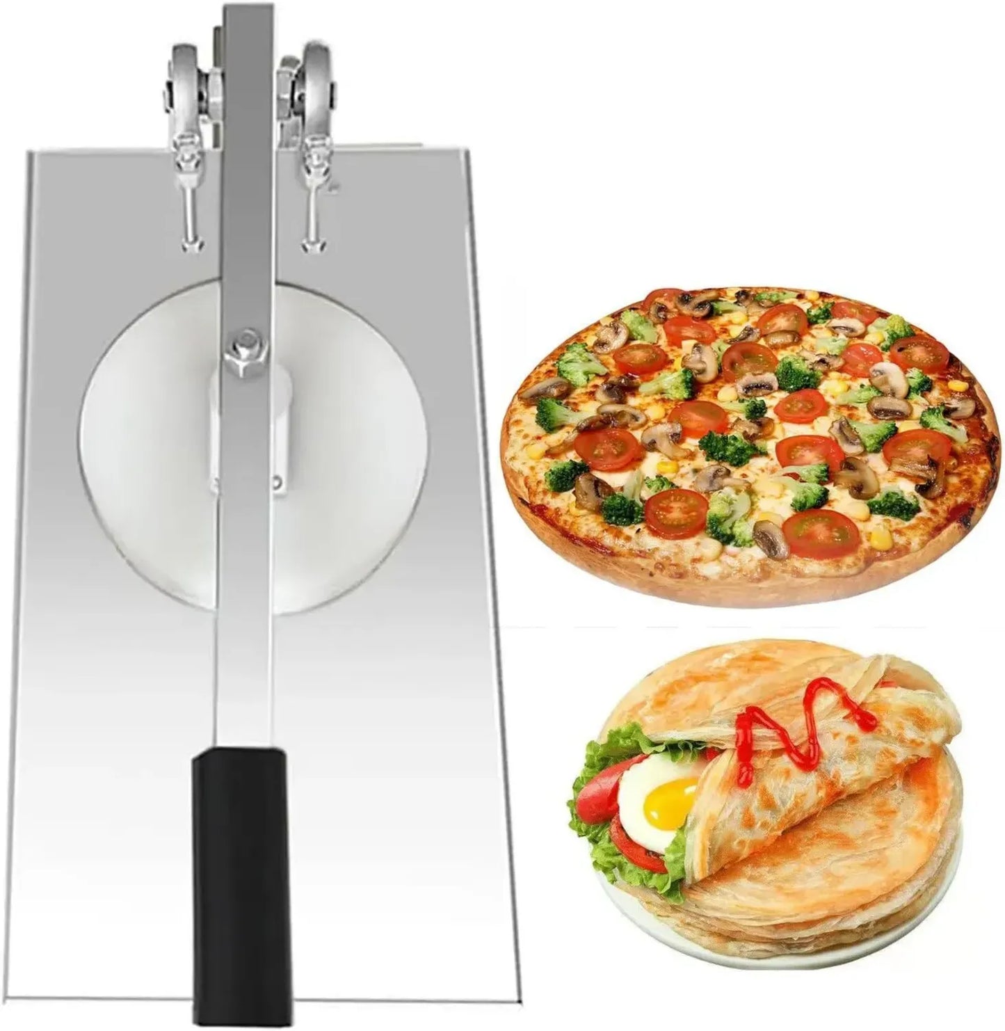 Laminoir à Pizza Manuel en Acier Inoxydable, Surface Antiadhésive 12-24 cm, Bras Réglable, Idéal pour Pâtes à Pizza