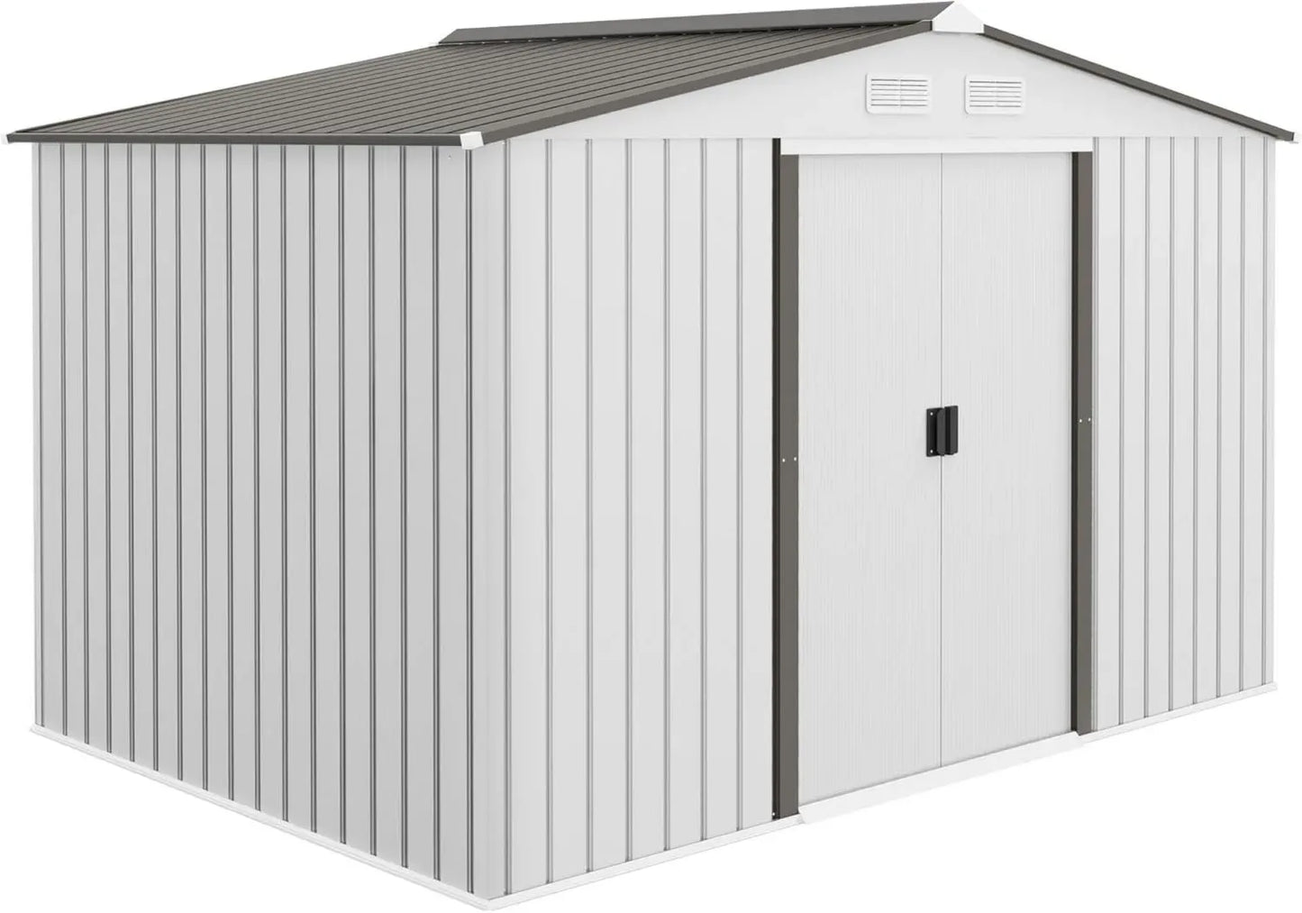 Abri de Jardin en Métal 5 m² avec Portes Coulissantes et Fenêtres, 277x195x192 cm, Argent/Gris