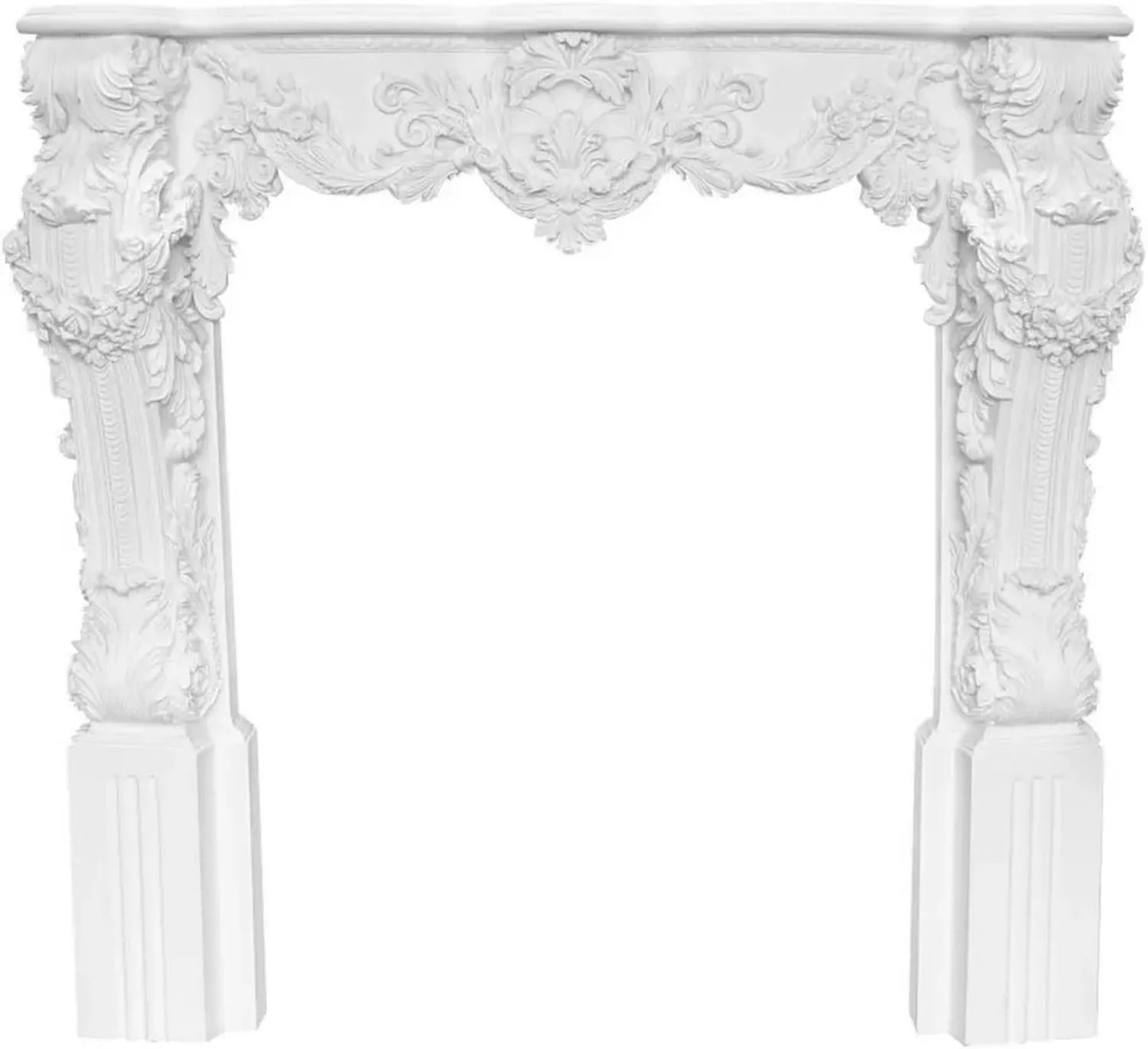 Manteau de cheminée en polyuréthane décoratif blanc - Modèle K3006 - 138 x 130 cm - Cheminée électrique style campagne
