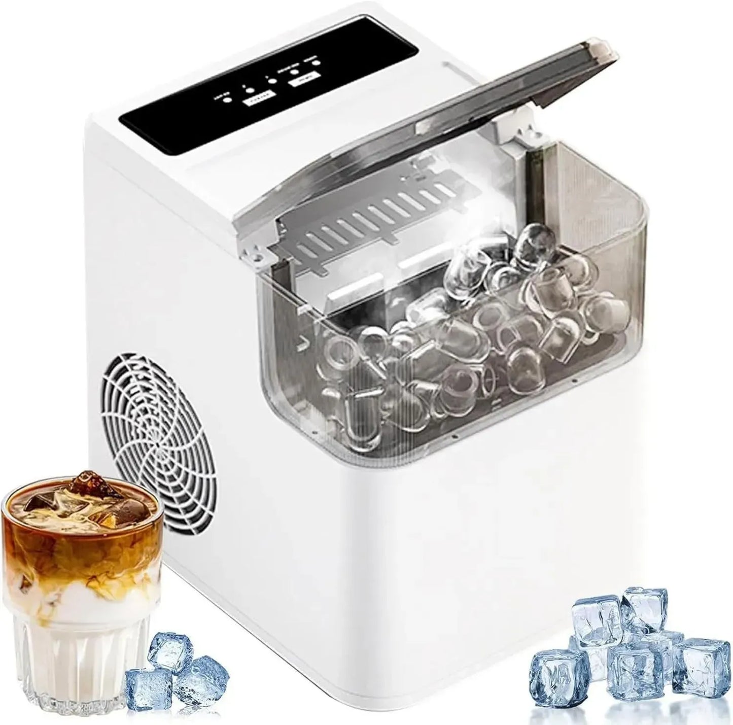 Machine à glaçons portable avec écran tactile LED, 12 kg/24h, deux tailles de glaçons, idéal pour cuisine, fête et bar