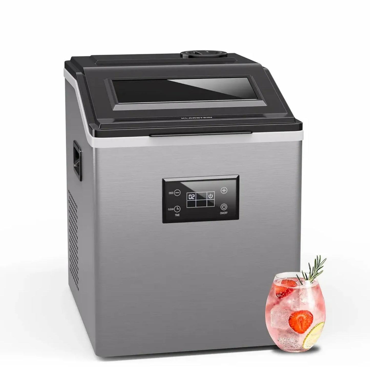 Klarstein FrostMaster Machine à Glaçons, 40 kg/jour, 34 Glaçons en 15 min, Écran LED, Acier Inoxydable, Appareil Domestique, Inclus Pelle