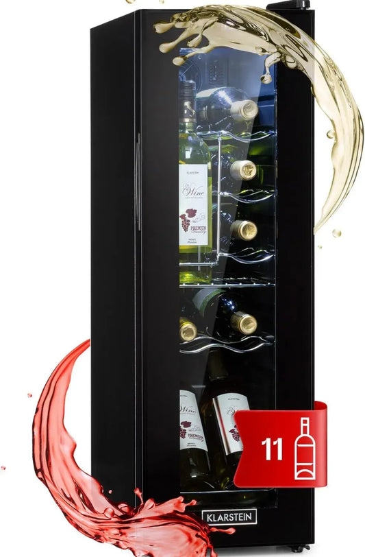Klarstein Cave à Vin 32L, Porte en Verre, Bar Intérieur/Extérieur, Frigo à Vin 12 Bouteilles