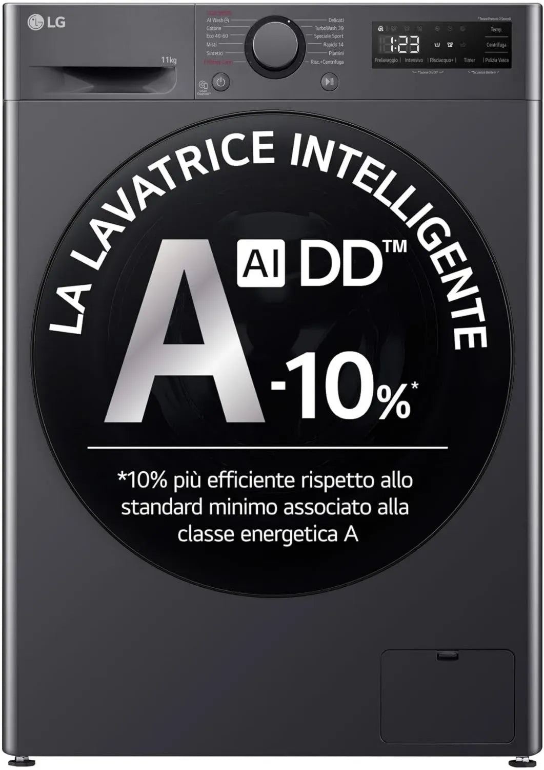 LG F4R5011TSMB Lave-linge 11 kg AI DD Classe A-10%, 1400 tr/min, TurboWash, Vapeur