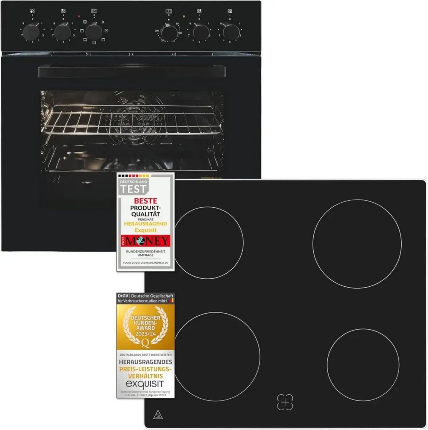 Ensemble intégré cuisinière Exquisit EHE256-U-020 noir - Four 59L - 5 programmes - Efficacité énergétique A - Table de cuisson encadrée