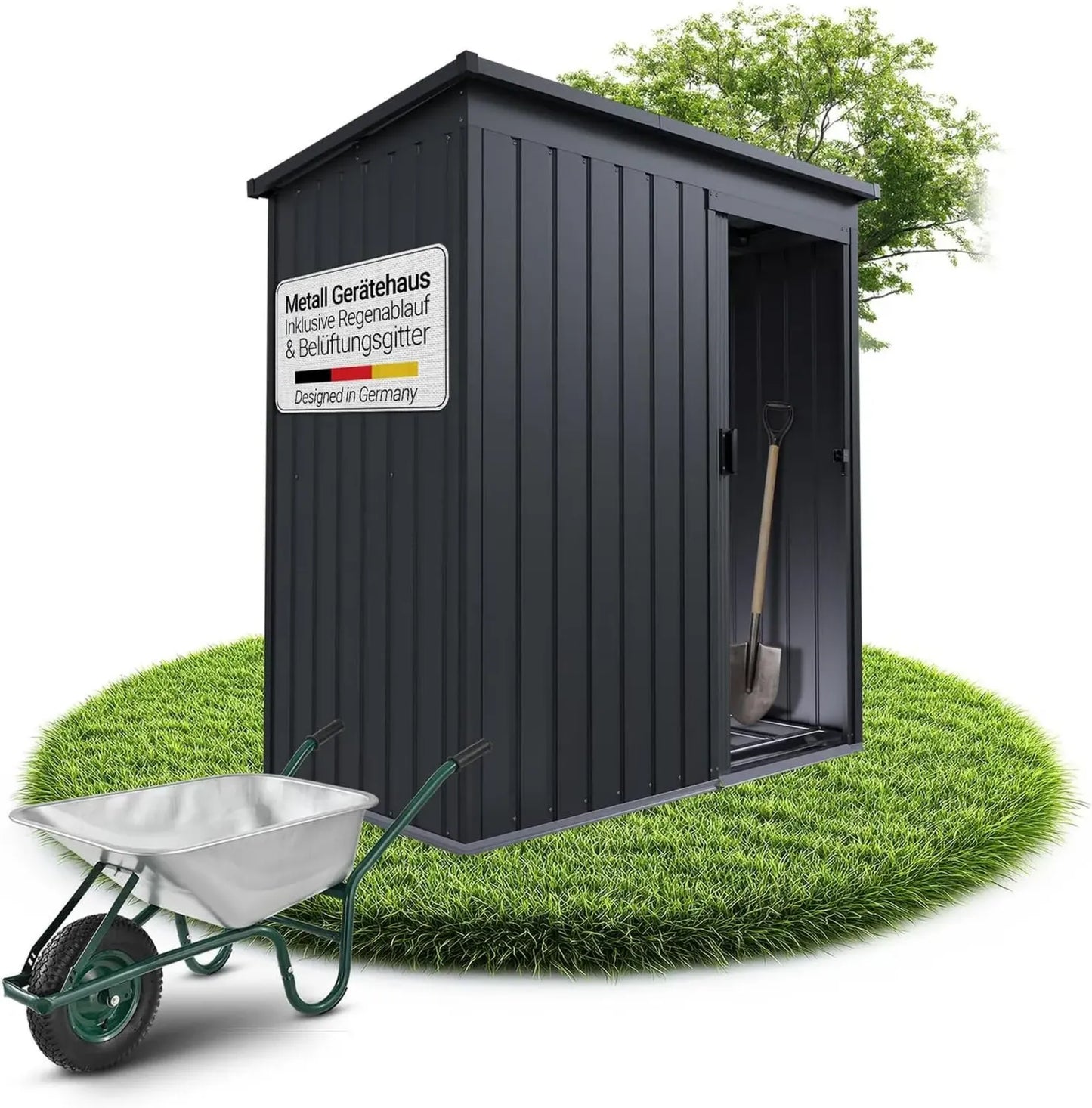 Abri de Jardin Métallique Résistant avec Porte Verrouillable - Gris Foncé
