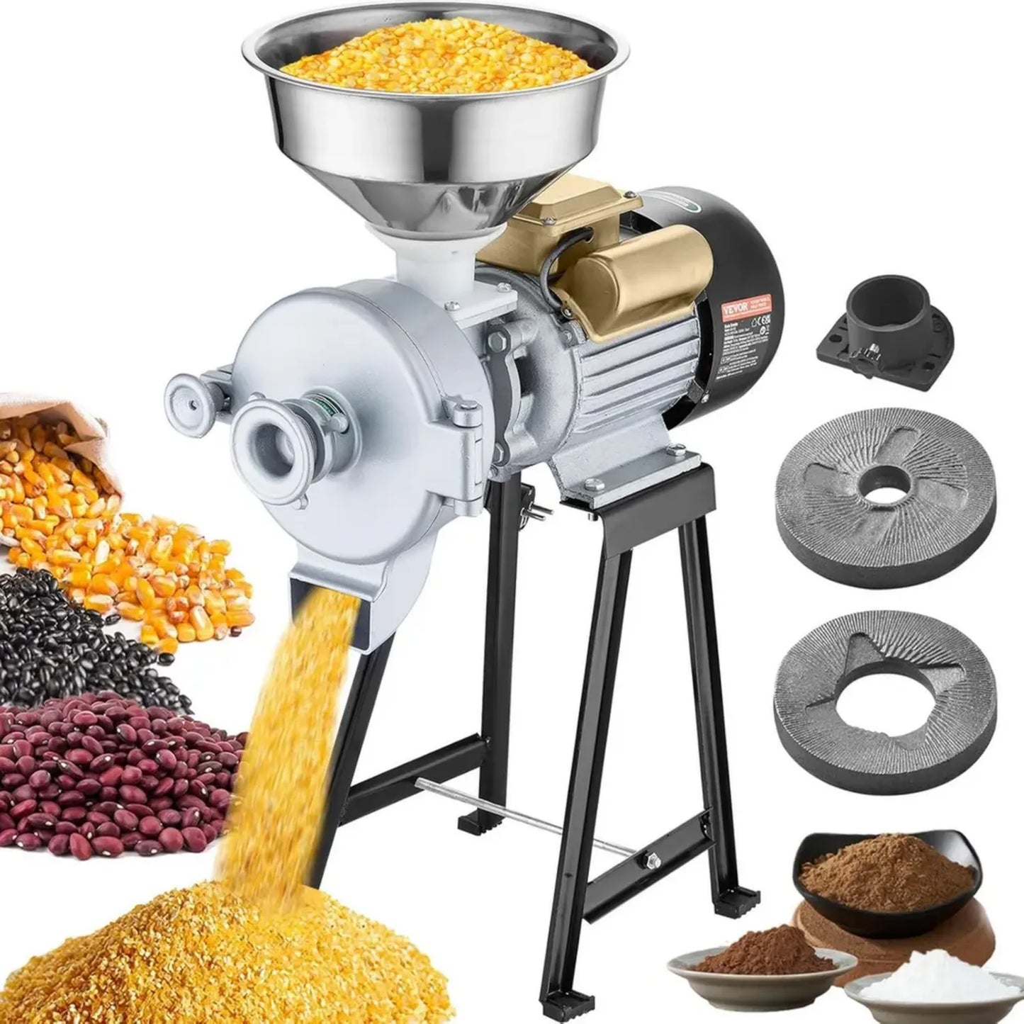 Moulin Électrique Multifonction 3000 W en Acier Inoxydable, Broyeur Réglable pour Grains et Épices