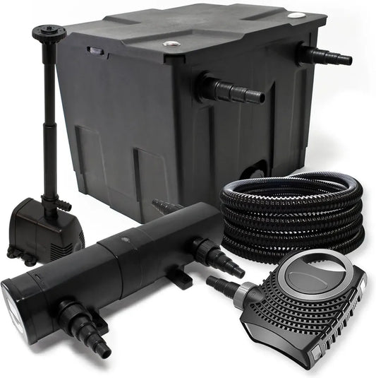 Ensemble Filtration pour Bassin: Filtre CBF-350, Pompe NEO10000, Lampe UV CUV-236, Tuyau 25m, Fontaine HJ-943