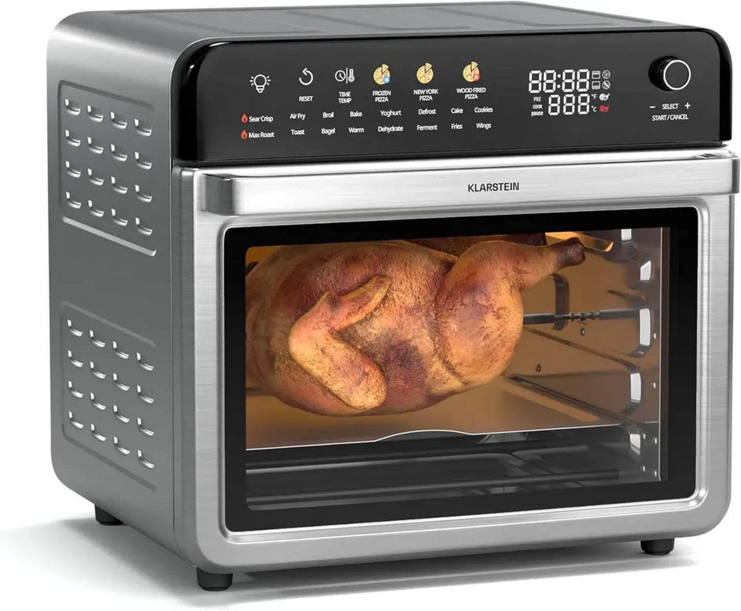 Friteuse à Air Chaud Klarstein AirGlaze 34L - 2200W, 19 Programmes, Rôtisserie, Écran Tactile, Acier Inoxydable, Accessoires Faciles à Nettoyer, Température 40-350°C, Noire