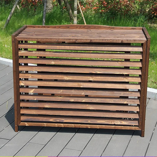 Coffrage en Bois pour Climatiseur Extérieur avec Support à Fleurs - Grille de Protection Élégante