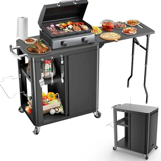 Chariot de Barbecue Extérieur avec Espace de Rangement et Roulettes