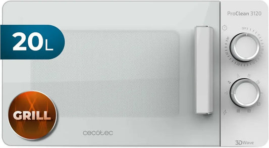 Four à Micro-ondes Cecotec 800 W avec Gril, 20 L, Revêtement Facile à Nettoyer, 6 Niveaux de Puissance, Minuterie 30 Min, Fonction Décongélation, Blanc