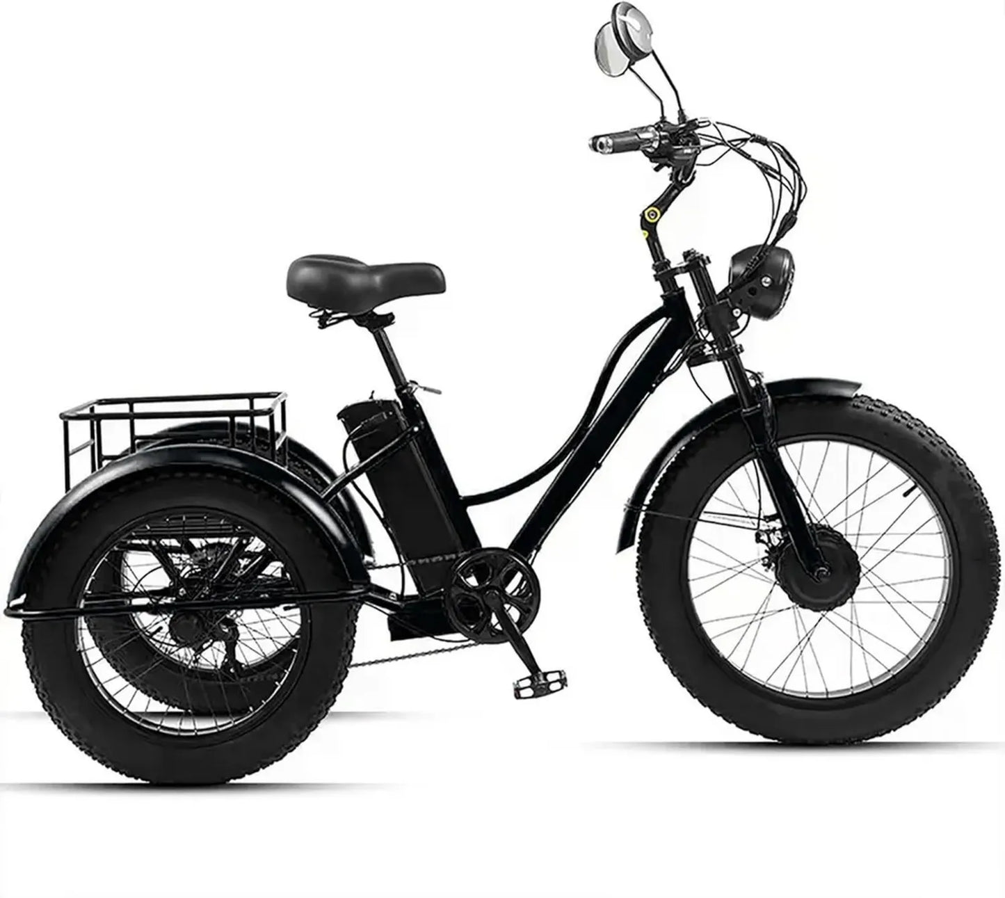 Tricycle Électrique Adulte 24' avec Panier et Écran LCD, 200 Kg Capacité, Noir