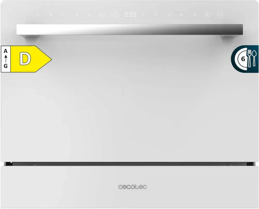 Lave-Vaisselle Compact Cecotec Bolero Aguazero 2400 Verre Blanc, 6 Couverts, 1380W, 5 Programmes, Écran Tactile, Programmation 24h, Sécurité Enfant, Panier à Couverts