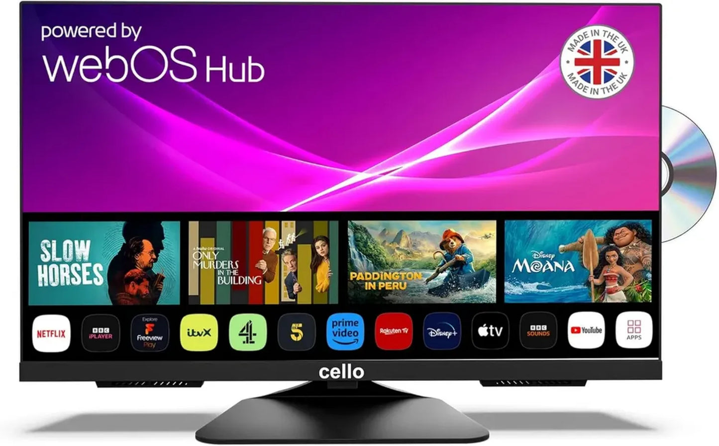 Téléviseur Intelligent Cello 24' Full HD avec DVD Intégré, Streaming LG WebOS, Bluetooth, Tuners Triple