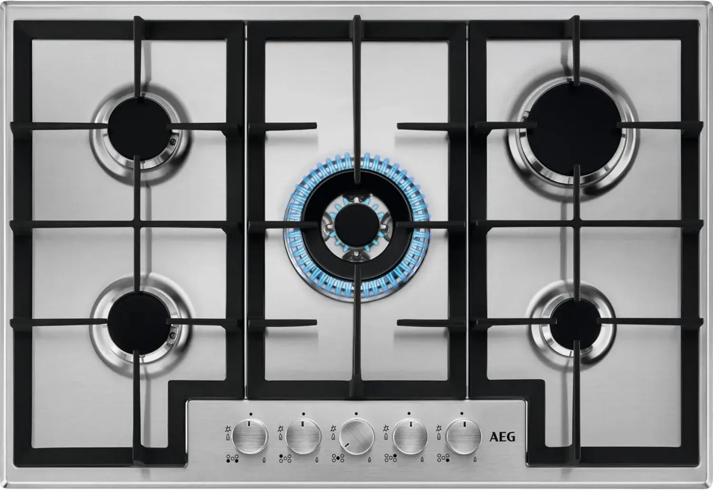 Plaque de Cuisson Gaz AEG 75 cm, 5 Brûleurs, Acier Inox