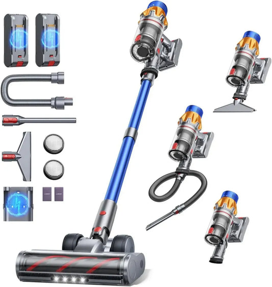 Aspirateur Balai sans Fil Fieety avec Double Batteries, Puissance 50kPa et Mode Automatique, Accessoires Multiples pour Sols, Tapis et Voiture