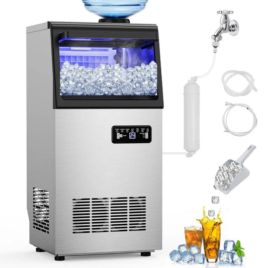 Machine à glaçons professionnelle 54,4 kg/24h, 40 bacs inox, stockage 9,1 kg, avec raccordement eau et filtre