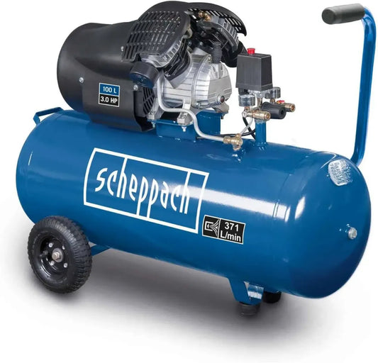 Compresseur d'air Scheppach HC120DC, 100L, 10 bar, 371 L/min, 2200W, Double Cylindre