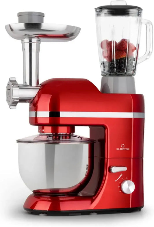 Robot de Cuisine Multifonction Klarstein 1800W avec Bol 5L, Mixeur 1.5L et Hachoir à Viande, 6 Vitesses