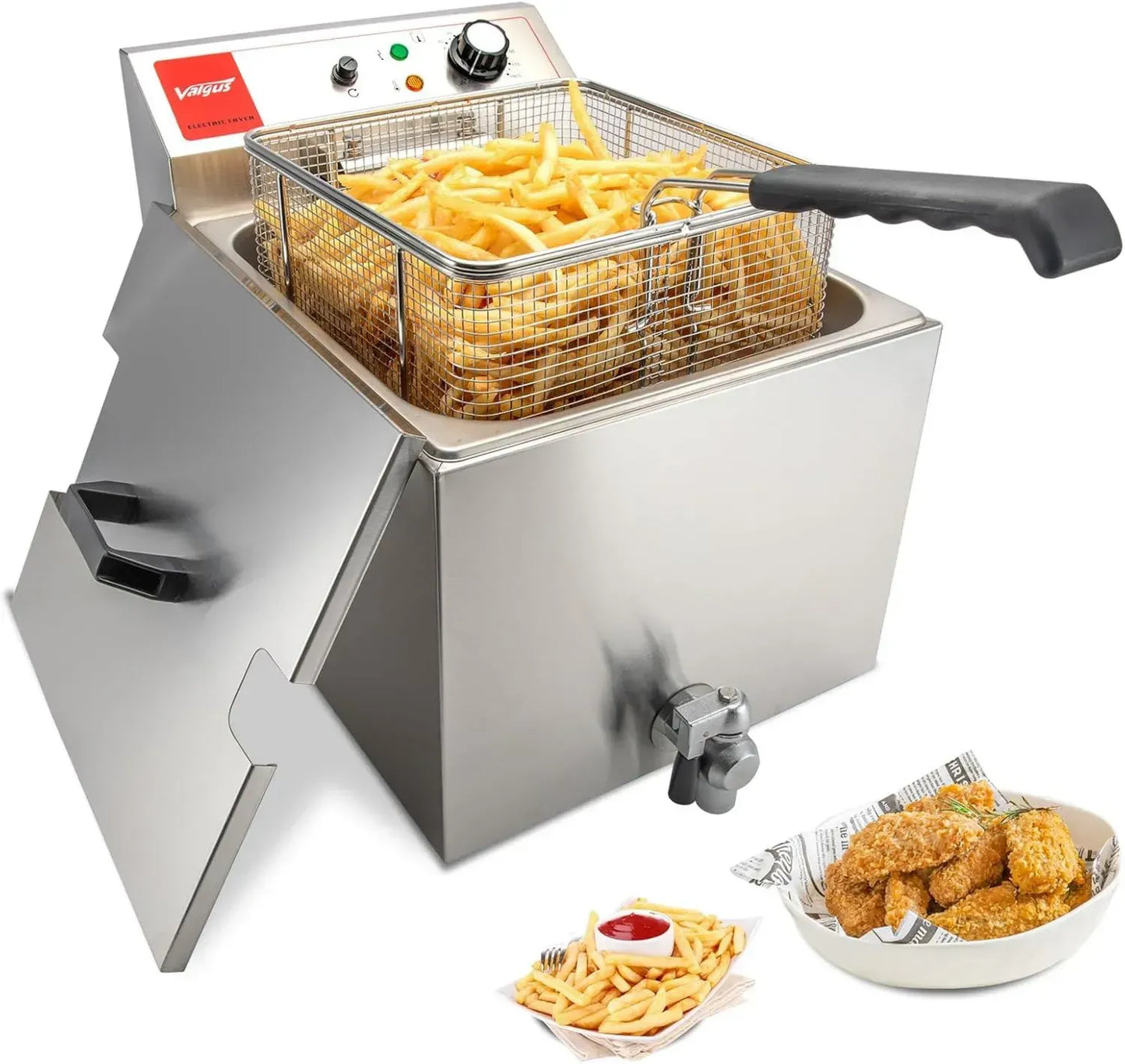 Friteuse Électrique Professionnelle 3000W 16L en Acier Inoxydable avec Vidange, Panier et Couvercle pour Usage Commercial