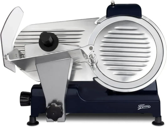 Trancheuse Électrique Professionnelle H.Koenig MSX256 pour Charcuterie, Lame Italienne 25 cm, Épaisseur Réglable 0-12 mm, Aiguiseur Intégré, Plateau Large