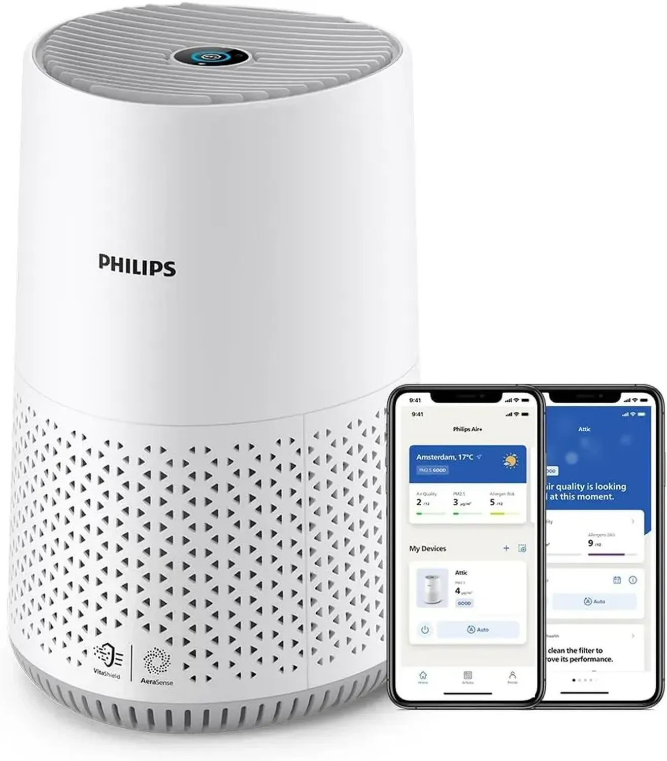 Purificateur d'air Philips Série 600 avec Capteur Intelligent et Filtre HEPA, Élimine 99,97% des Polluants, Pour Allergies, Jusqu'à 44 m², Contrôle via App, Blanc