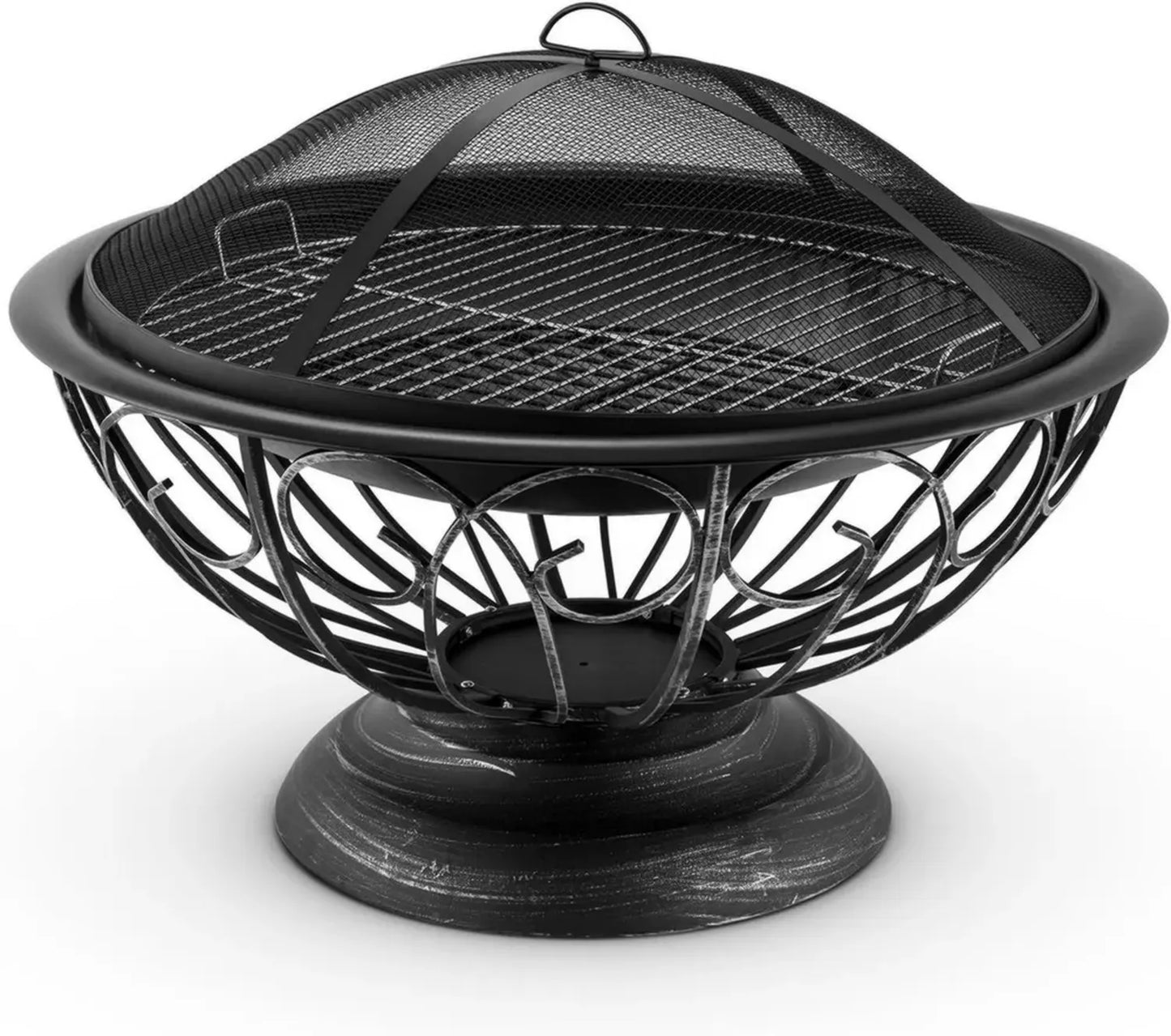 Blumfeldt Tulip Brasero de Jardin 75 cm - Grande Grille Barbecue 60 cm, Sécurité avec Grillage, Coupole en Métal Noir