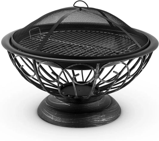 Blumfeldt Tulip Brasero de Jardin 75 cm - Grande Grille Barbecue 60 cm, Sécurité avec Grillage, Coupole en Métal Noir