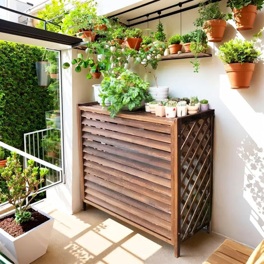 Enveloppe de Climatiseur Extérieur en Bois - Protection Contre Soleil et Pluie (100x44x93cm)