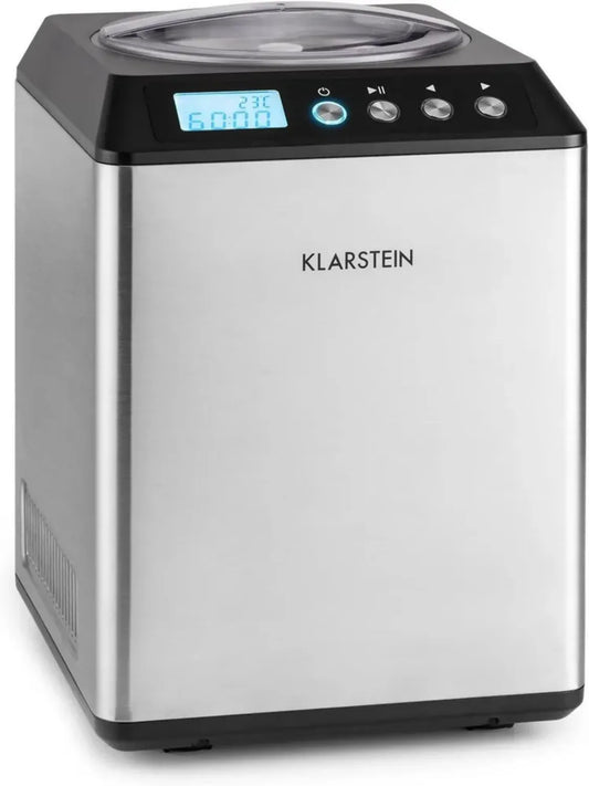 KLARSTEIN Vanilla Sky - Sorbetière avec Compresseur, Préparation Rapide en 10 à 60 min, Capacité 2,5L, Sans Précongélation, Accessoire Doseur - Argent