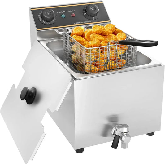 Friteuse électrique commerciale 6L en acier inoxydable avec vidange et thermostat 3000W, 60-200°C