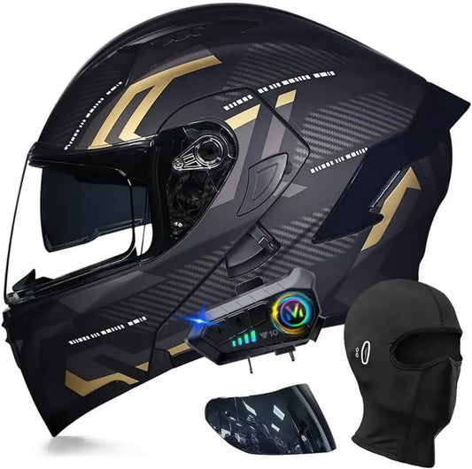 Casque Moto Modulable Bluetooth Homologué ECE avec Double Visière, Casque Intégral Anti-Collision pour Scooter, Homme Femme, M~XXL
