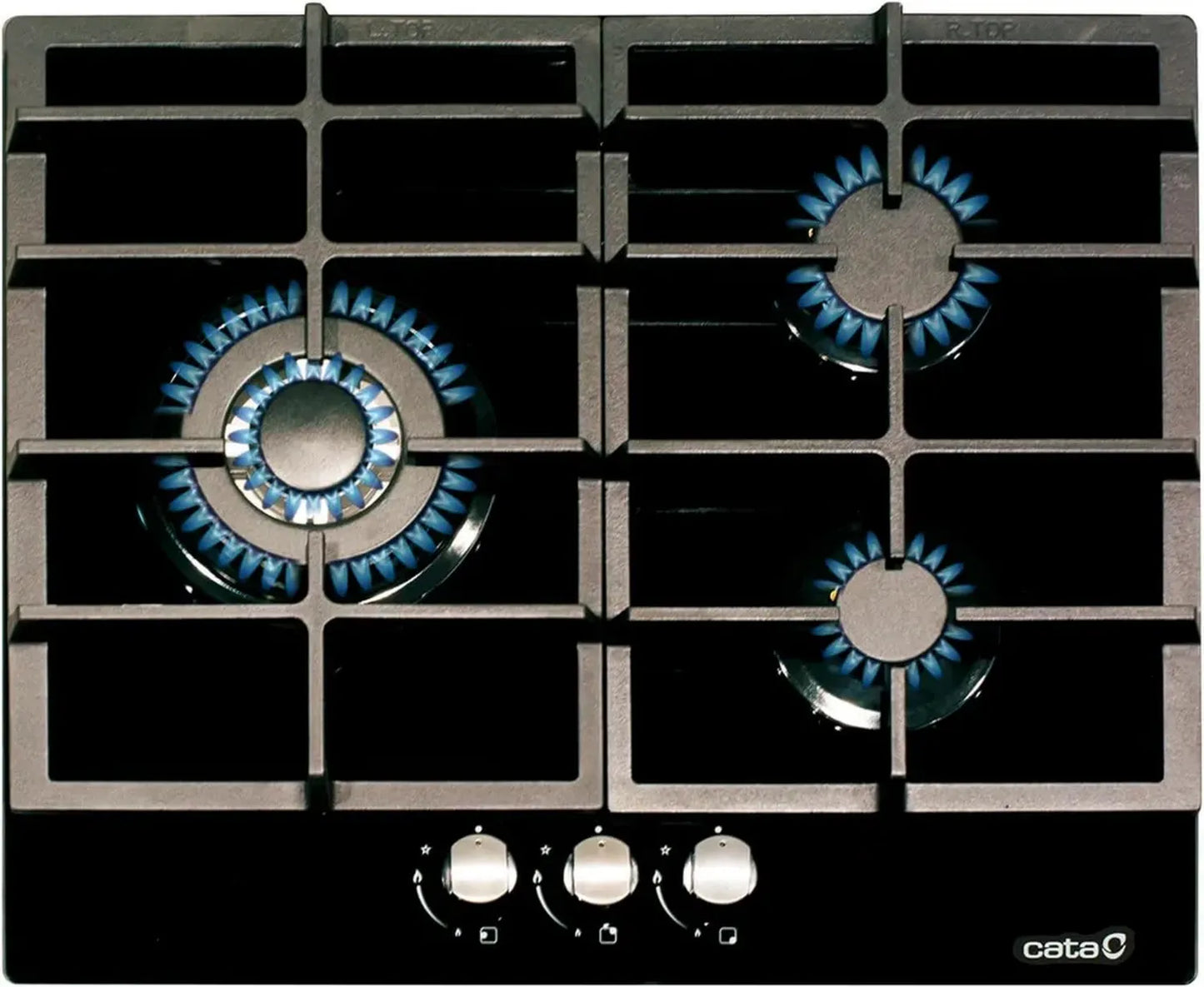 Plaque de cuisson encastrable CATA LCiB 6021 BK en verre noir avec grilles en fonte, 1000 W