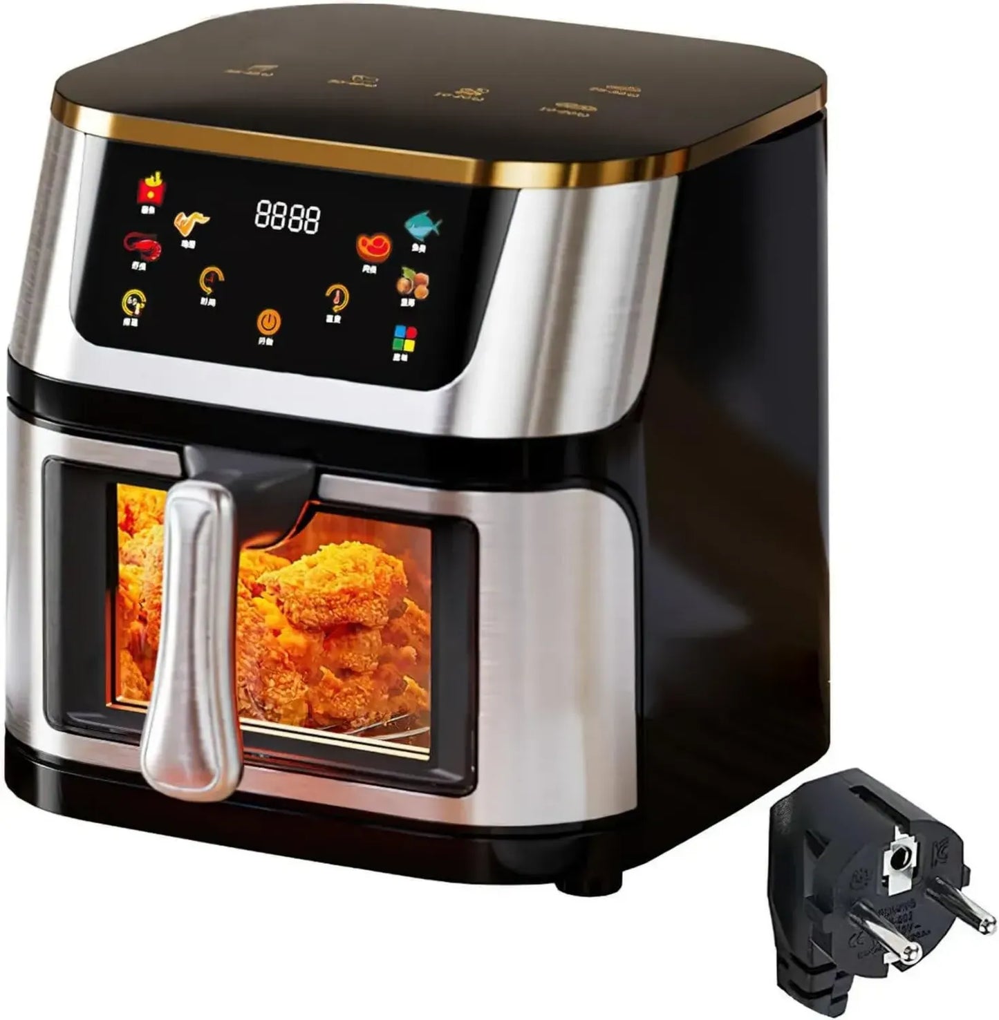 Friteuse à Air 12L Inox avec Écran Tactile et Fenêtre, Puissance 2800W, Cuisson Uniforme sans Retournement