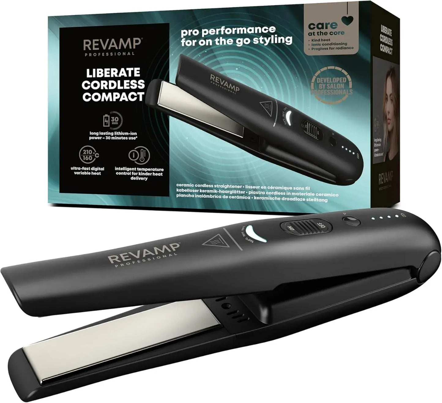 Sèche-Cheveux Compact et Sans Fil Revamp pour Styles Variés, avec Plaques Céramiques – Noir