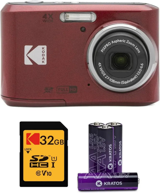 Kodak PIXPRO FZ45 Appareil Photo Numérique avec Carte SD 32 Go et Piles AA, Rouge