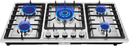 Cuisinière à gaz encastrable 5 feux en acier inoxydable pour cuisine domestique ou restaurant