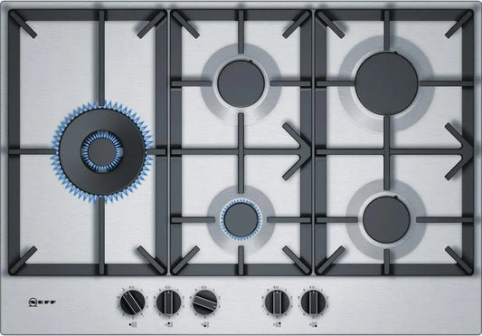 Plaque de Cuisson à Gaz Indépendante Neff N 70, 75 cm, Brûleur Wok, Sélection de Flamme, Bouton de Commande, Inox
