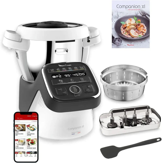 Robot Cuiseur Multifonction Companion XL Moulinex 4,5 L, 1550 W, 14 Programmes, Recettes Infinies, Silencieux, Fabriqué en France, Gris Ardoise