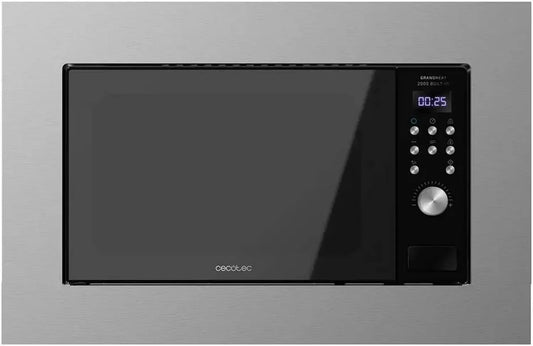 Micro-ondes Encastrable Cecotec GrandHeat 2000, 700W, 20L, Gril, 9 Programmes, Acier Noir, Minuteur 95 Min