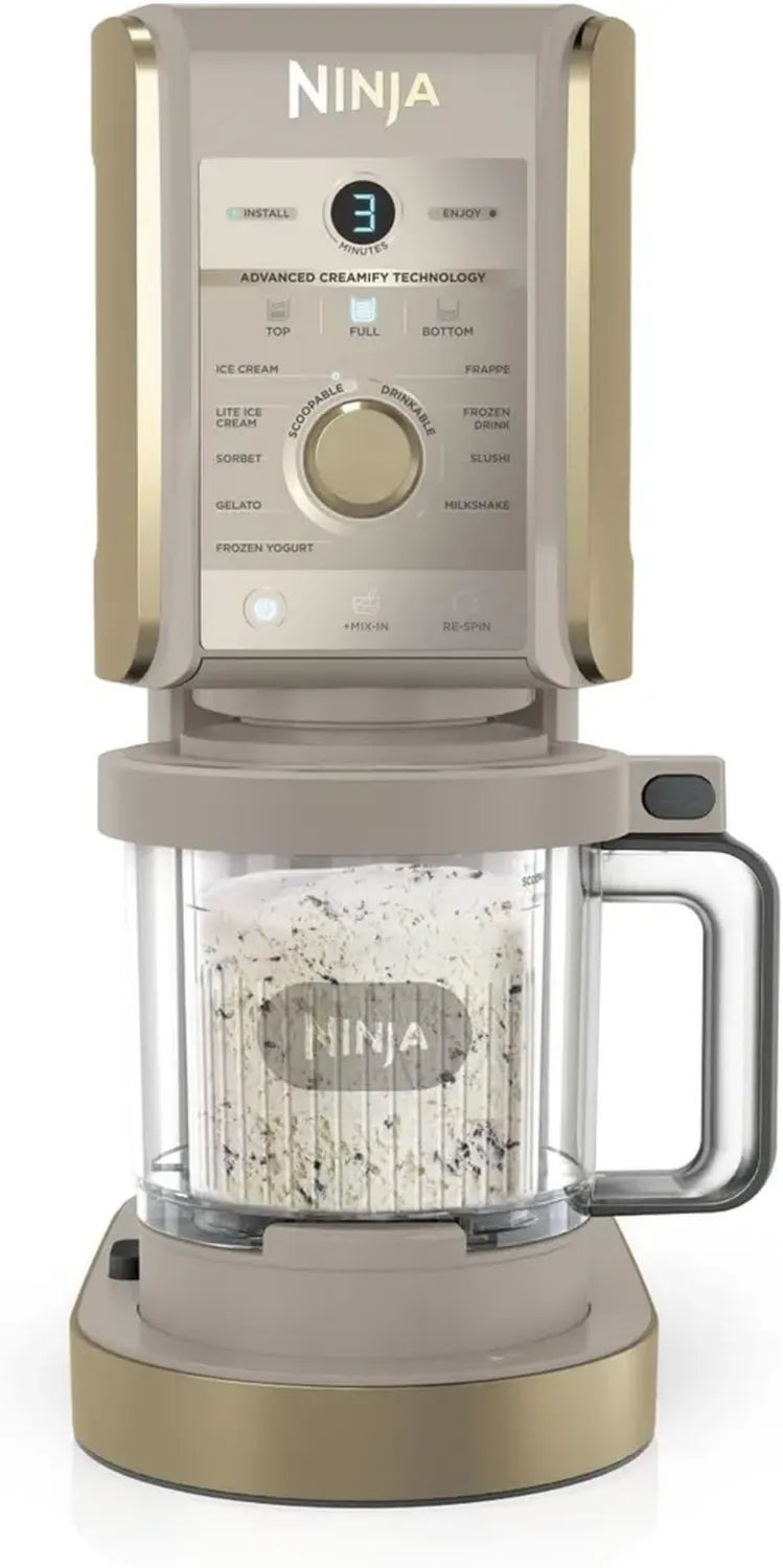 Ninja CREAMi Deluxe Sorbetière Multifonction avec Bols Amovibles, 10 Options: Glace, Yaourt, Milkshake, Lavable Lave-Vaisselle, Modèle Stone/Or