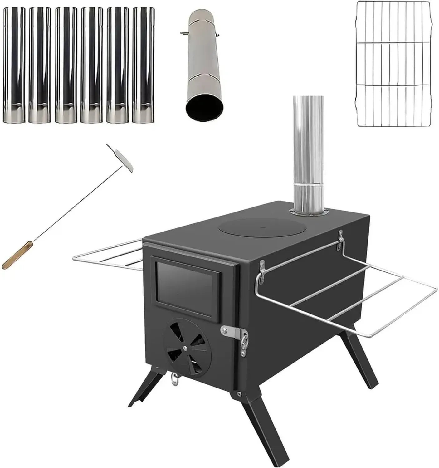 Fourneau de Camping Pliable et Portable avec Cheminée pour Activités Extérieures