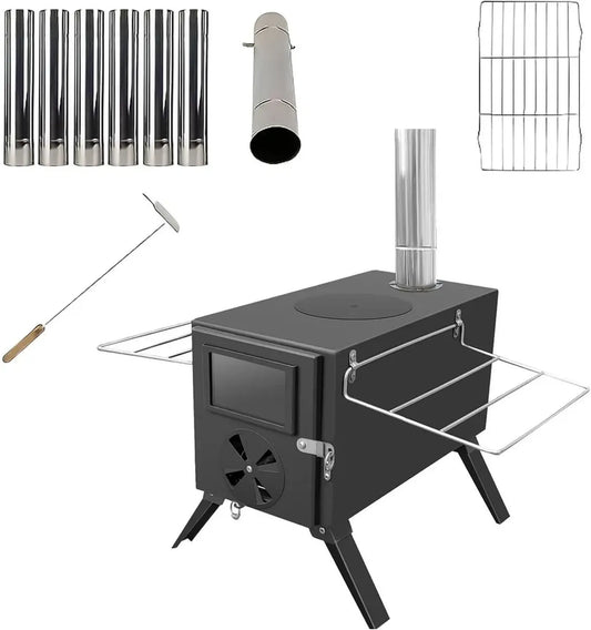 Fourneau de Camping Pliable et Portable avec Cheminée pour Activités Extérieures