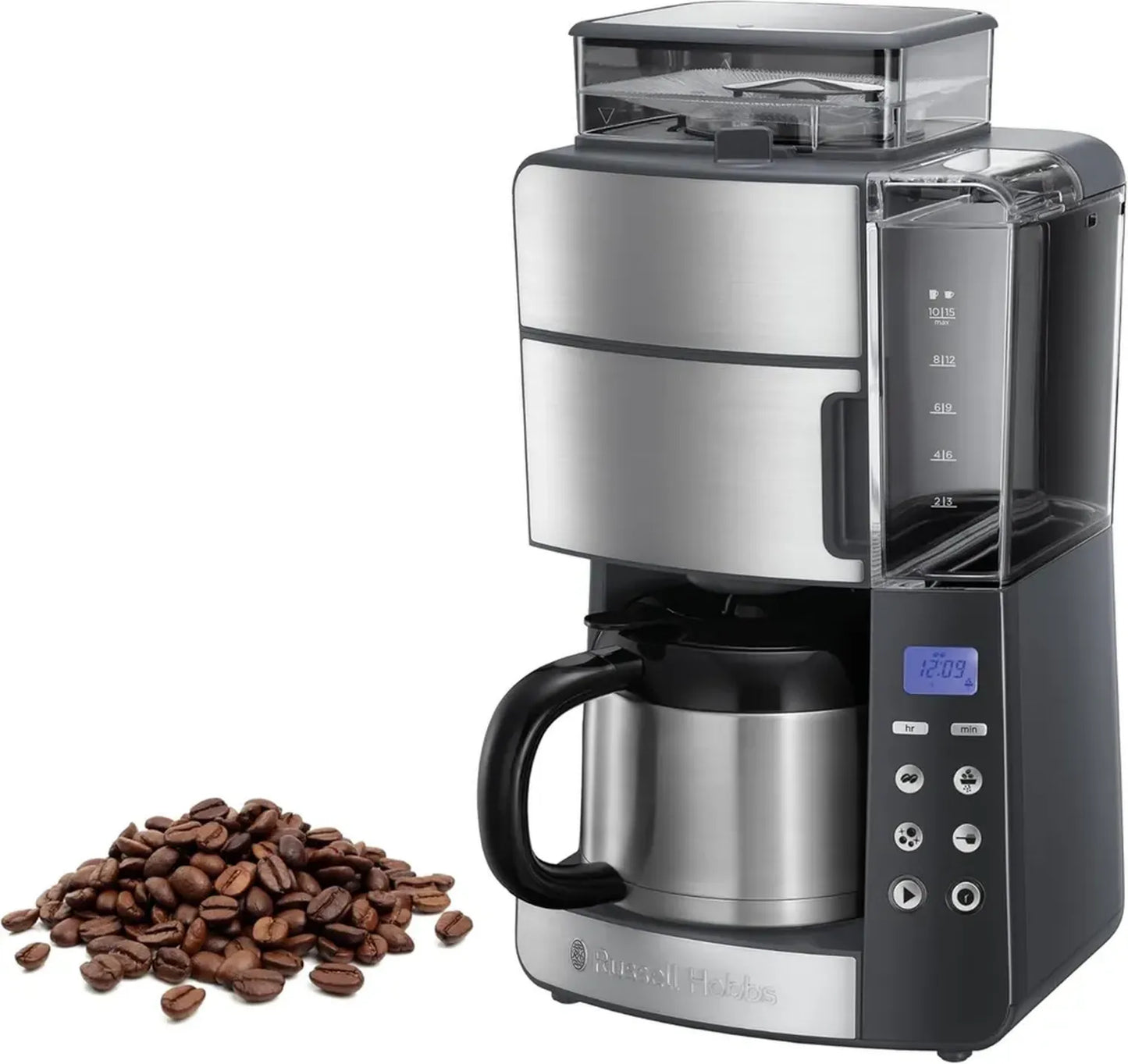 Cafetière Filtre Isotherme 1000W avec Moulin Intégré Russell Hobbs, Programmation Facile