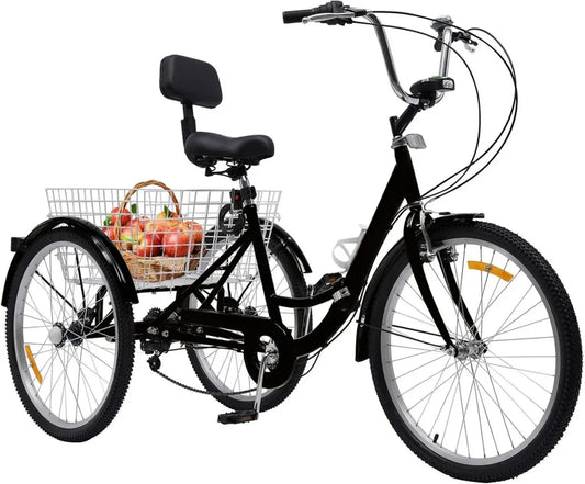 Tricycle adulte 24 pouces 7 vitesses avec panier et LED