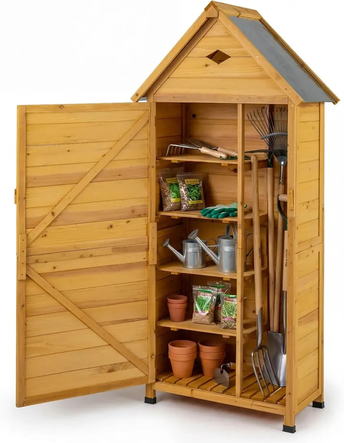 RELAX4LIFE Abri de Jardin en Bois avec Étagères Amovibles et Toit Résistant, Porte Sécurisée, Cabane Idéale pour Extérieur