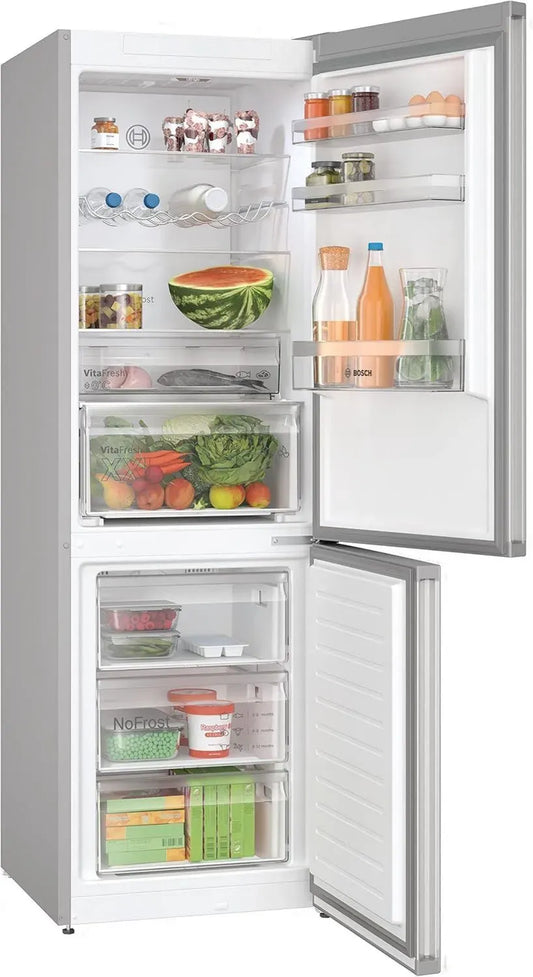 Réfrigérateur Combiné Bosch Série 4, 186x60 cm, Acier Inoxydable Libre
