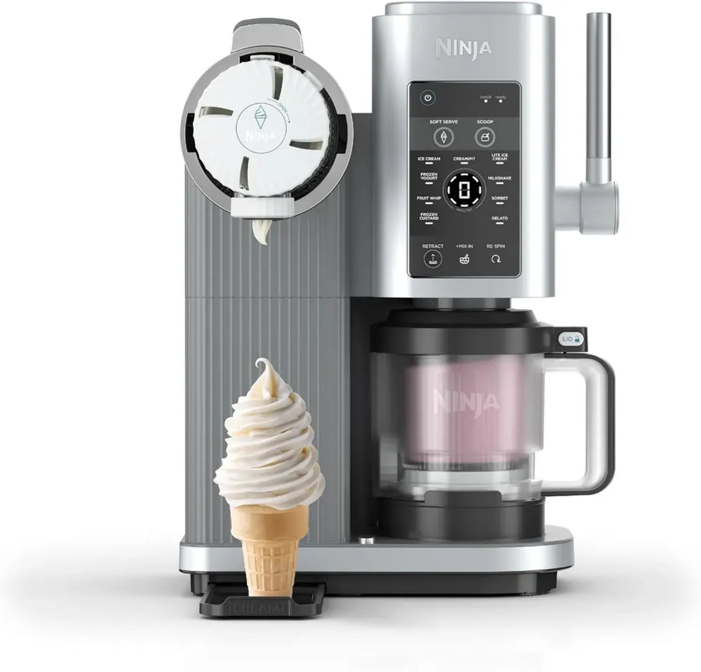 NINJA CREAMi Machine à Glace Multifonction, 13 Programmes, Sorbetière Italienne Intégrée, 2 Pichets Inclus, Pièces Amovibles Lavables en Lave-Vaisselle, Gris Platine
